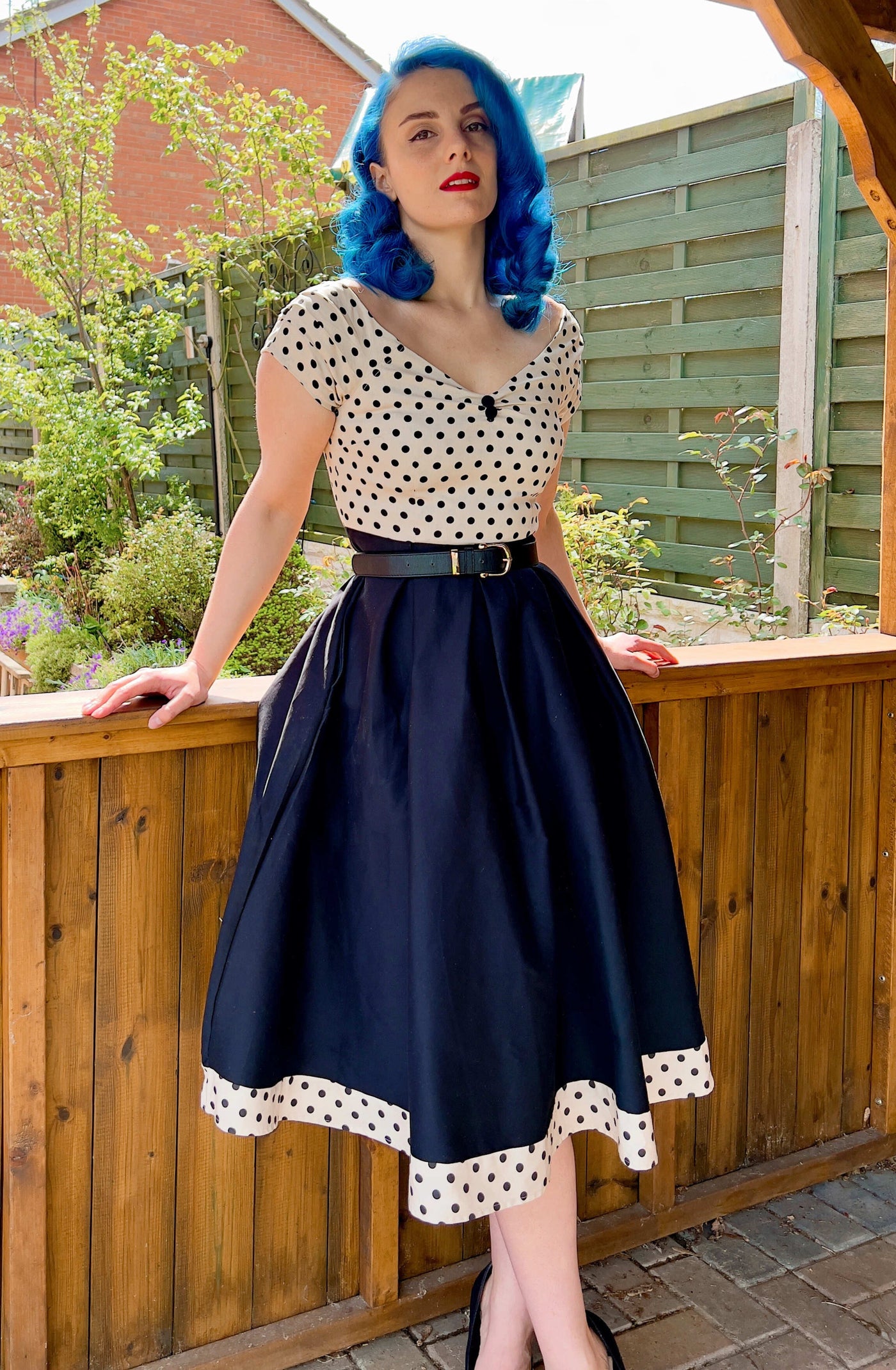 EU STOCK Lily Off Shoulder Cream Polka Dot Swing Dress