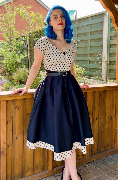 EU STOCK Lily Off Shoulder Cream Polka Dot Swing Dress