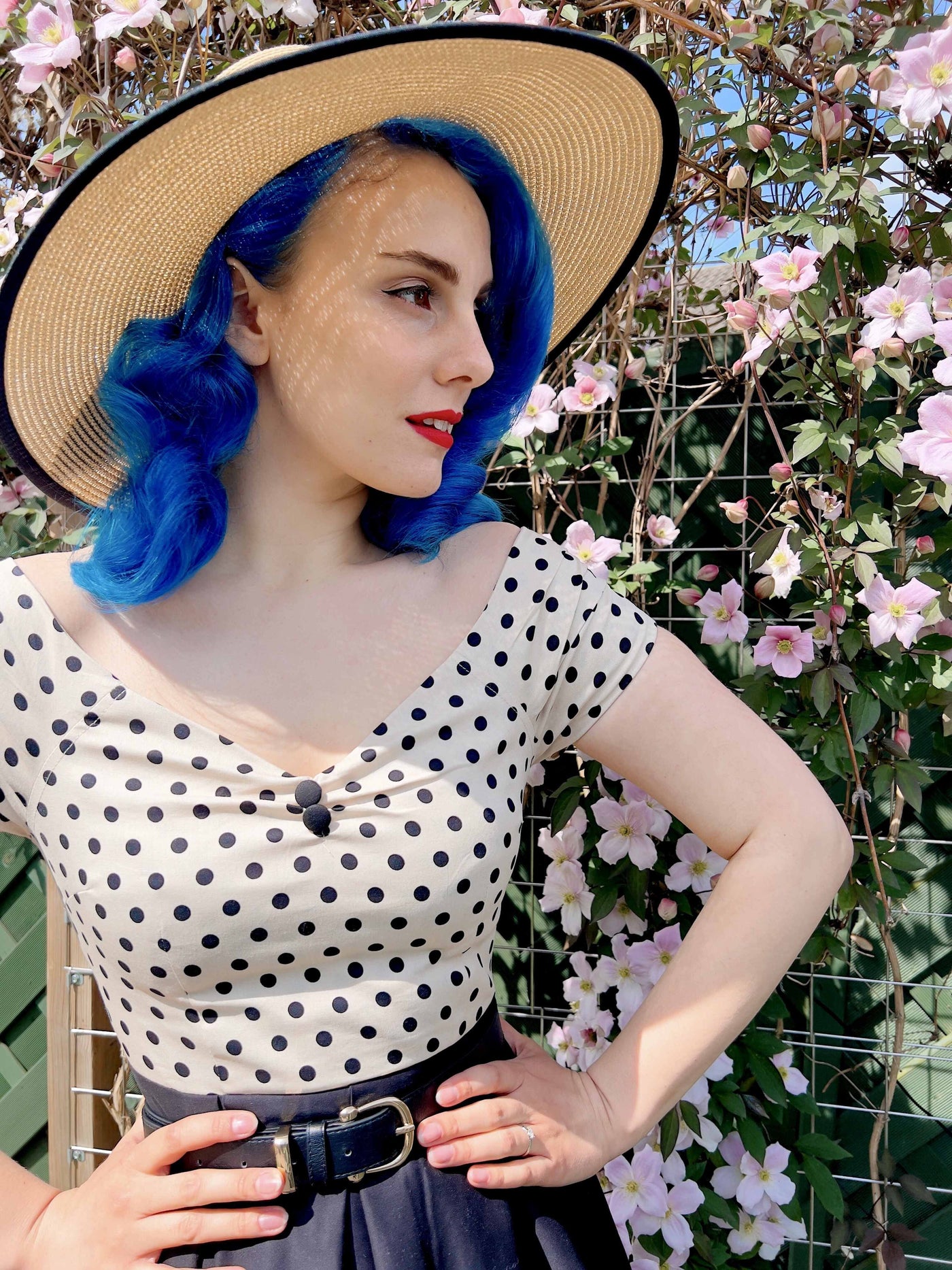 EU STOCK Lily Off Shoulder Cream Polka Dot Swing Dress