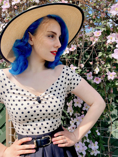 EU STOCK Lily Off Shoulder Cream Polka Dot Swing Dress