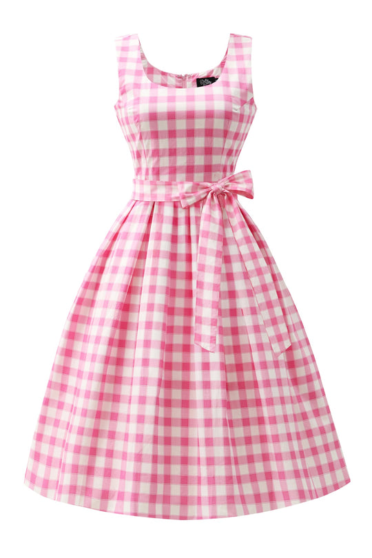 Amanda Deep Pink Gingham Swing Dress