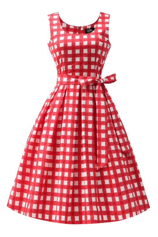 Amanda Deep Red Gingham Swing Dress