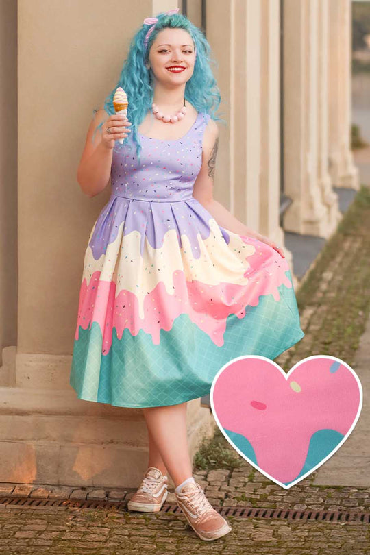 Amanda Multi-Colored and Ice Cream Swing Dress
