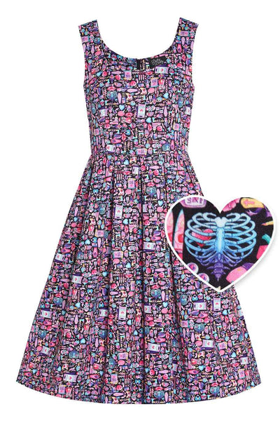 Amanda Multicolor 90s Goth Print Scoop Neck Swing Dress