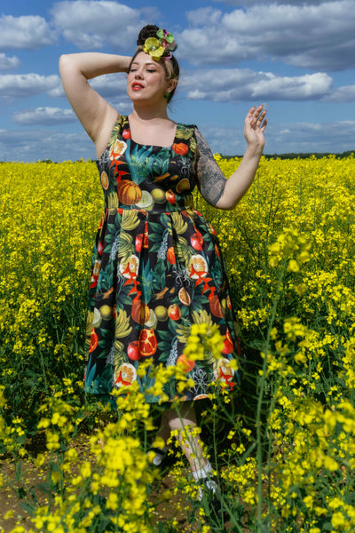 Amanda Tropical Summer Fruit Print Swing Dress
