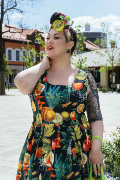 Amanda Tropical Summer Fruit Print Swing Dress