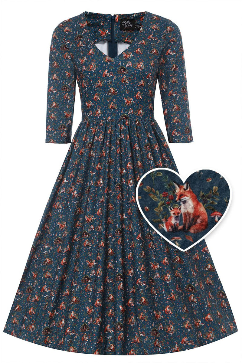 Fox Den Print Dress in Blue
