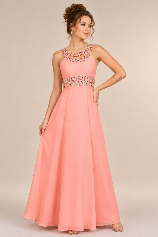 Cassandra Light Pink Embellished Waist Evening Dress