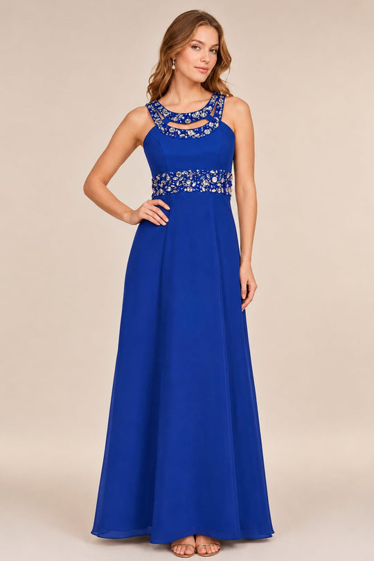 Cassandra Royal Blue Embellished Waist Evening Dress