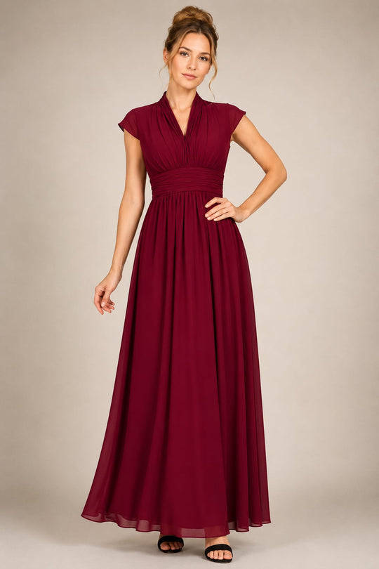 Cecelia Burgundy Cap Sleeved Maxi Dress