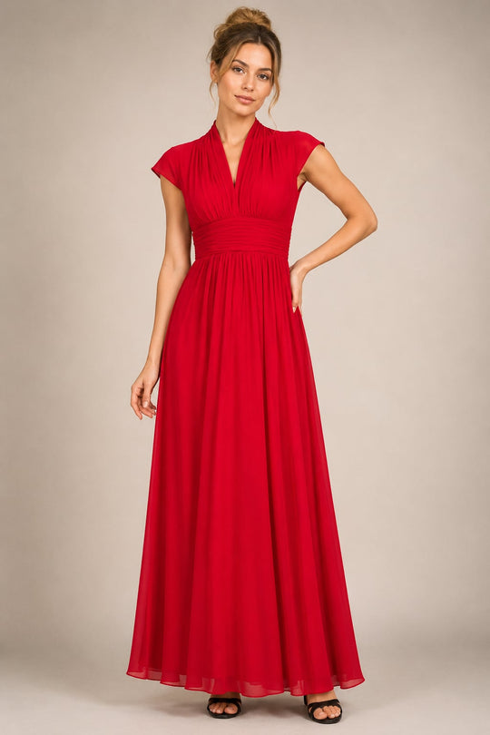 Cecelia Red Cap Sleeved Maxi Dress