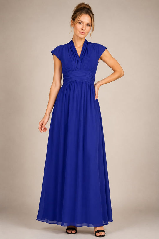 Cecelia Royal Blue Cap Sleeved Maxi Dress