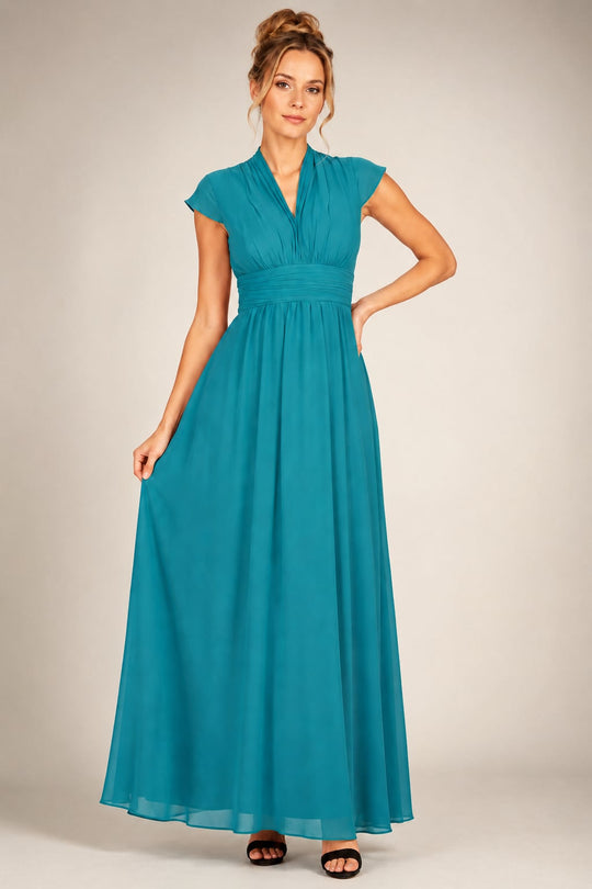 Cecelia Turquoise Cap Sleeved Maxi Dress