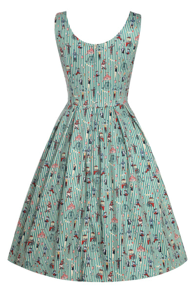 Back View of Hedgehog and Mushroom Flared Dress in Black