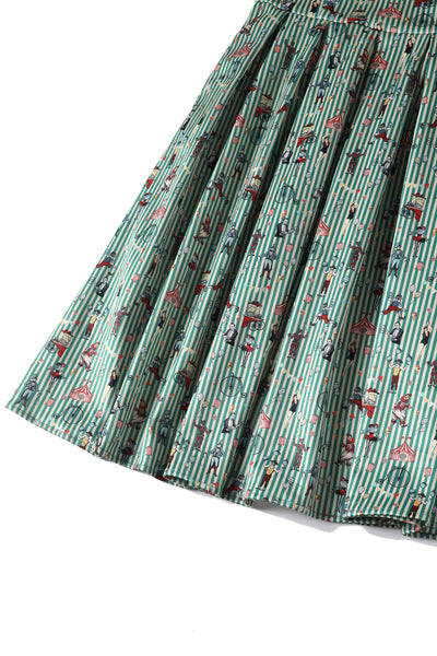 Close up View of Hedgehog and Mushroom Flared Dress in Black