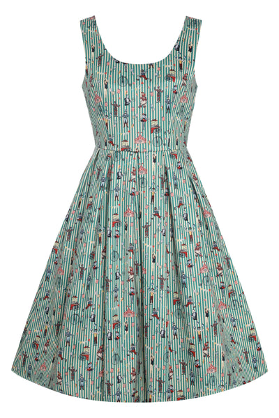 Green Circus Striped Flared Dress