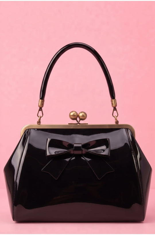 Colette 1950s style Kiss-Lock Vintage Black Oversized Statement Bow Bag
