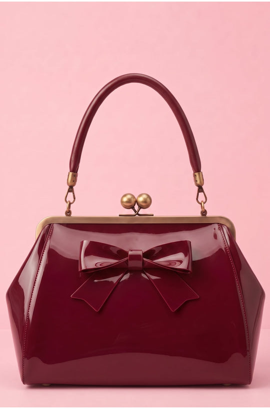 Colette 1950s style Kiss-Lock Vintage Burgundy Oversized Statement Bow Bag