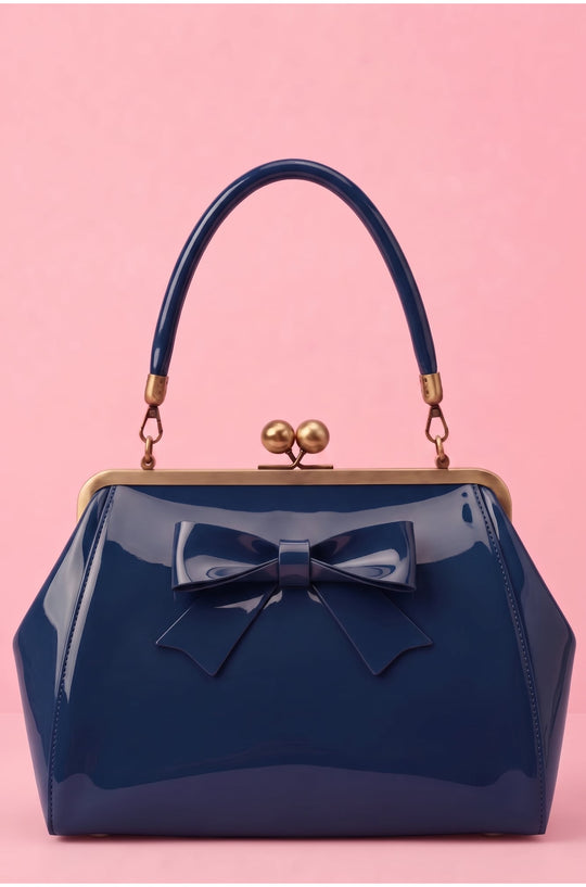 Colette 1950s style Kiss-Lock Vintage Dark Blue Oversized Statement Bow Bag