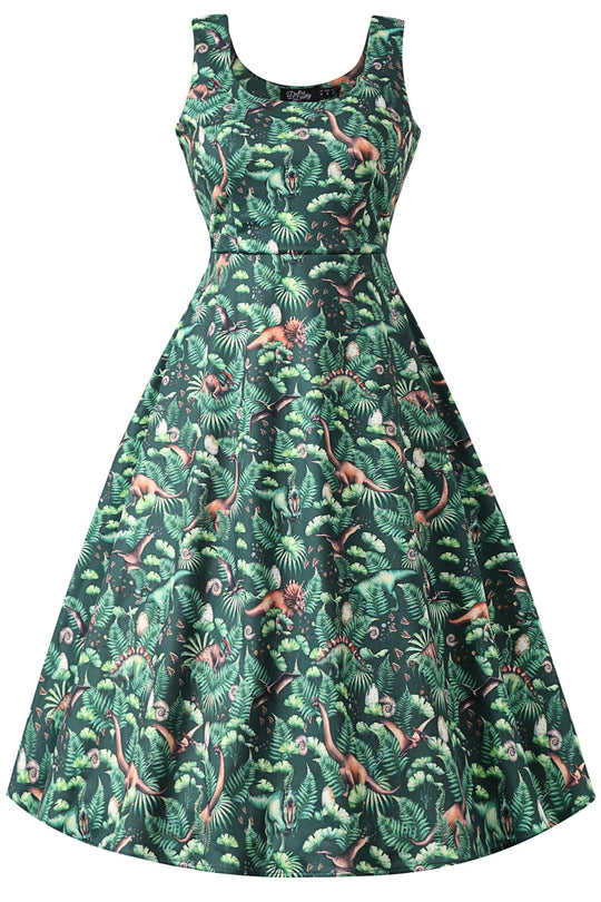 Cordelia Green Jurassic Dinosaur A-line Dress