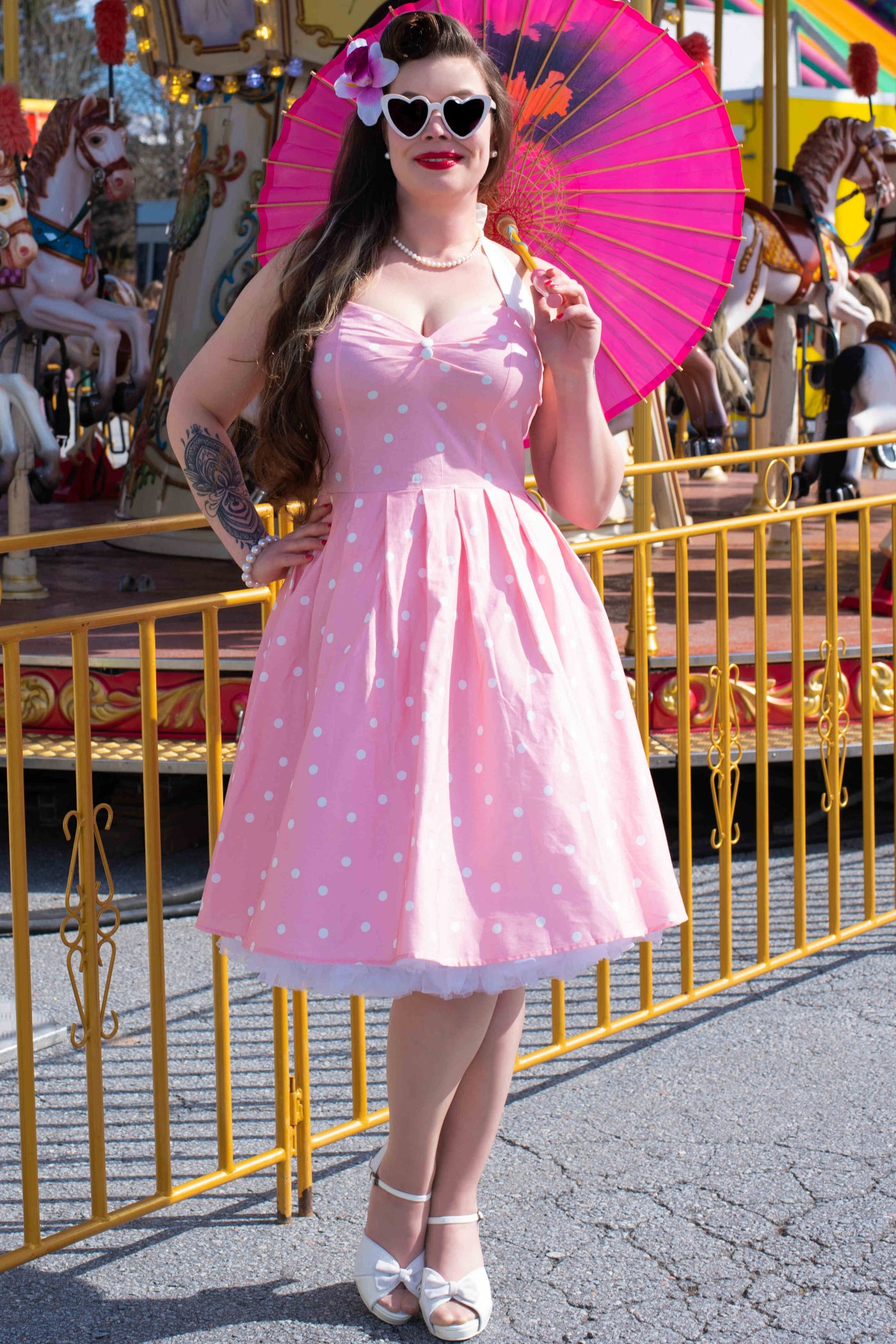 Sophia Rockabilly Halter Neck Swing Dress in Light Pink