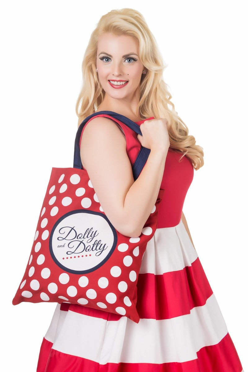 EU Stock-Dolly and Dotty Red Polka Dot Tote Bag