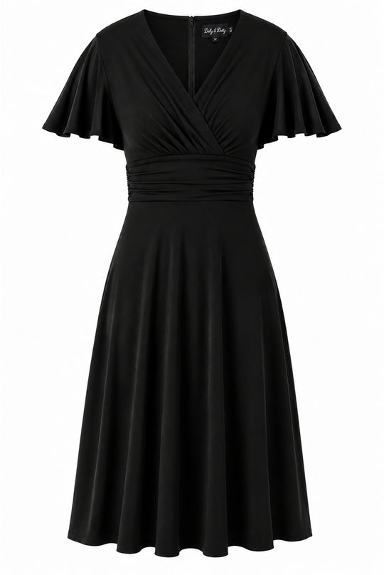 PRE ORDER Donna Black Wrap-Effect Flared Dress