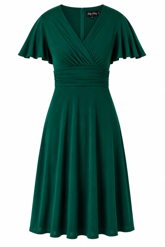 PRE ORDER Donna Emerald Green Wrap-Effect Flared Dress
