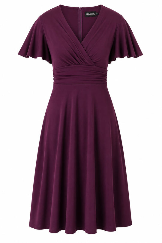 PRE ORDER Donna Purple Wrap-Effect Flared Dress