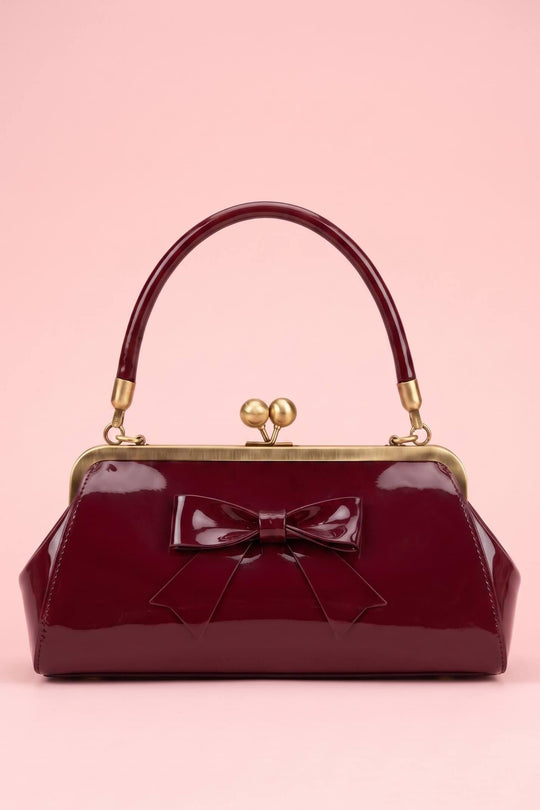 Elise Petite Burgundy Vintage Frame Bag – Patent Bow Edition