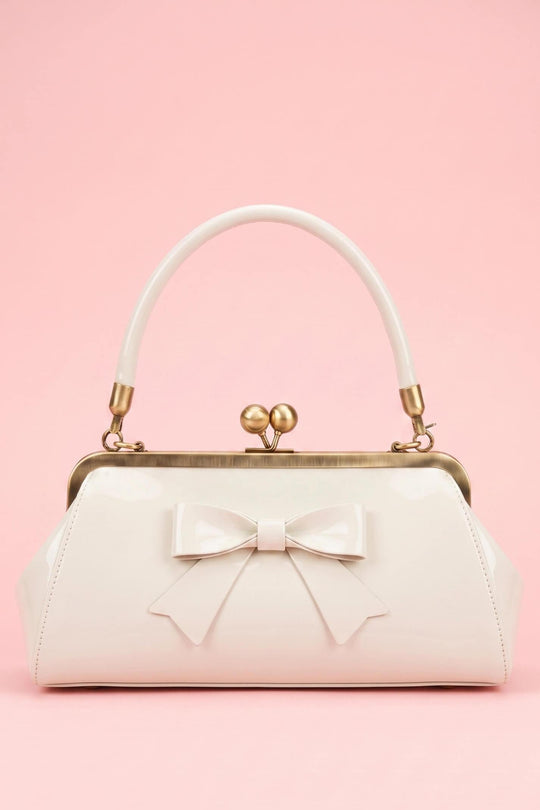 Elise Petite Ivory Vintage Frame Bag – Patent Bow Edition