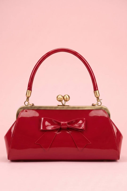 Elise Petite Red Vintage Frame Bag – Patent Bow Edition