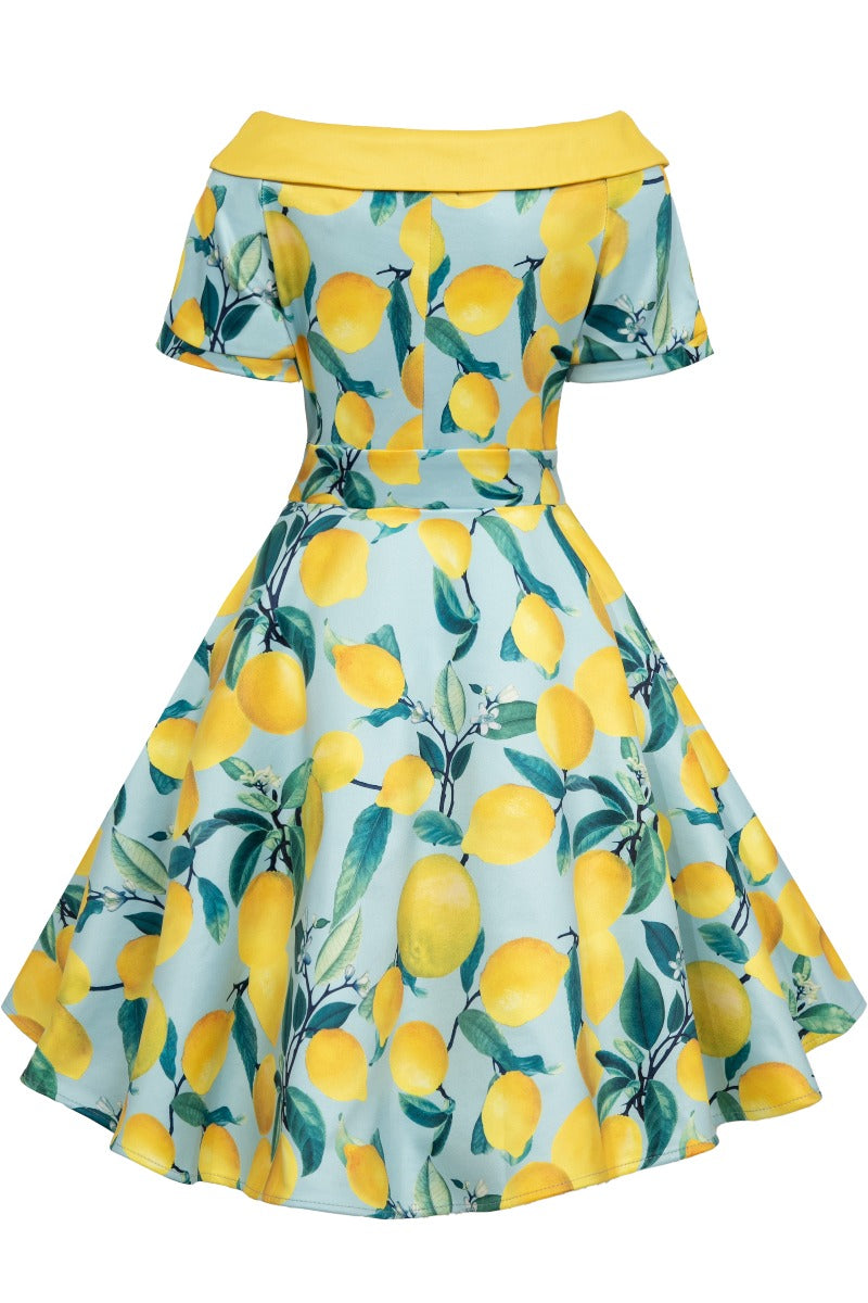 Girls Darlene 50s Inspired Swing Dress in Blue Lemon