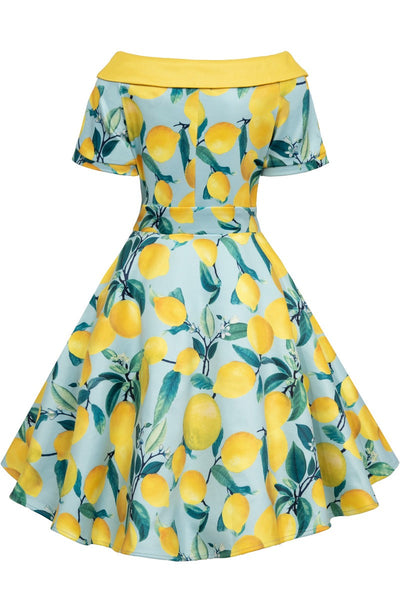 Girls Darlene 50s Inspired Swing Dress in Blue Lemon