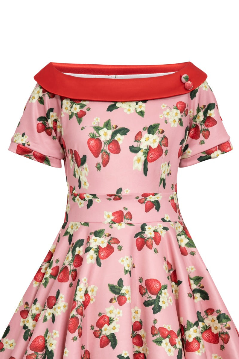 PRE-ORDER Girls Darlene 50's Inspired Swing Dress in Pink Strawberries