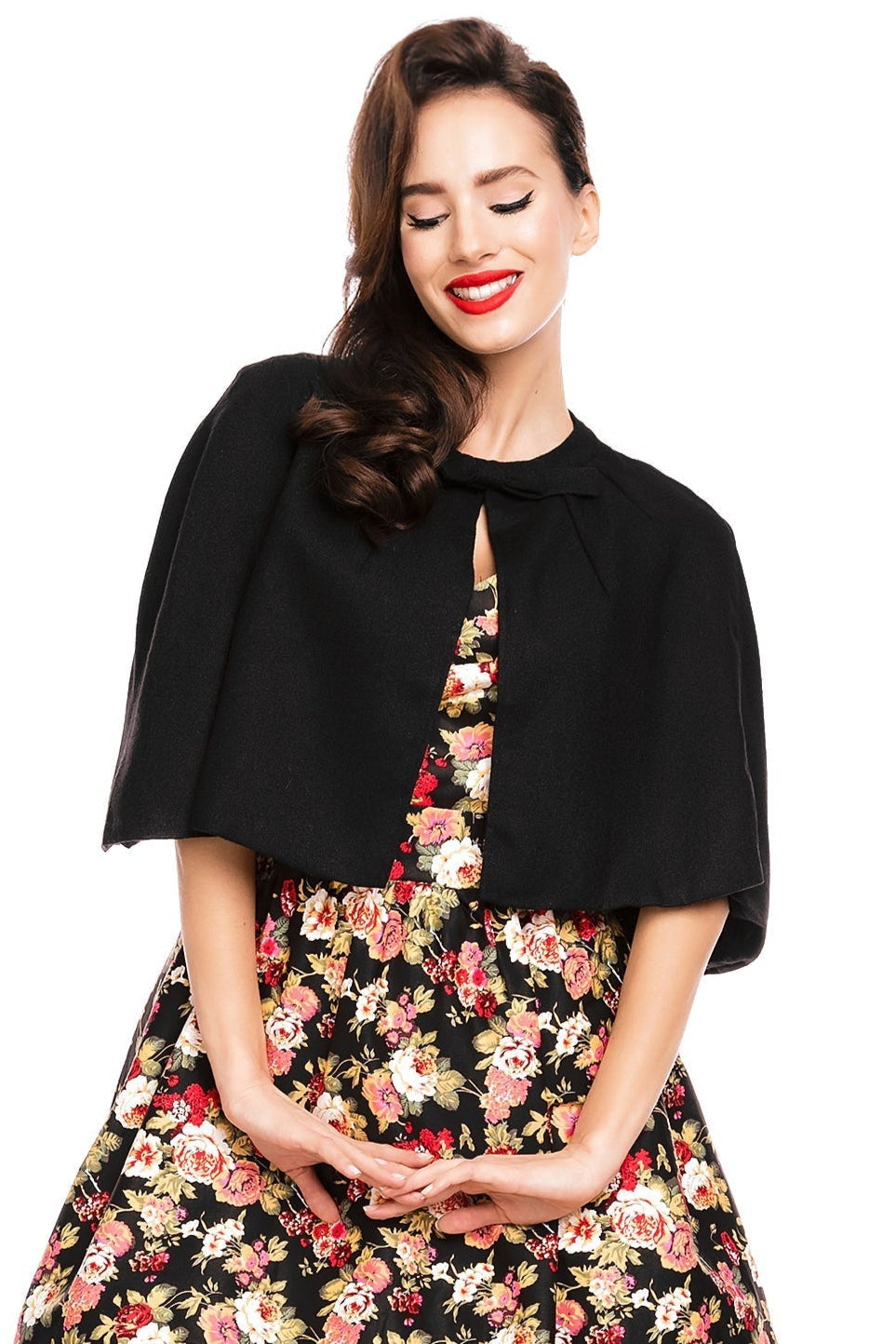 Glamorous 50s Style Cape Shrug in Black