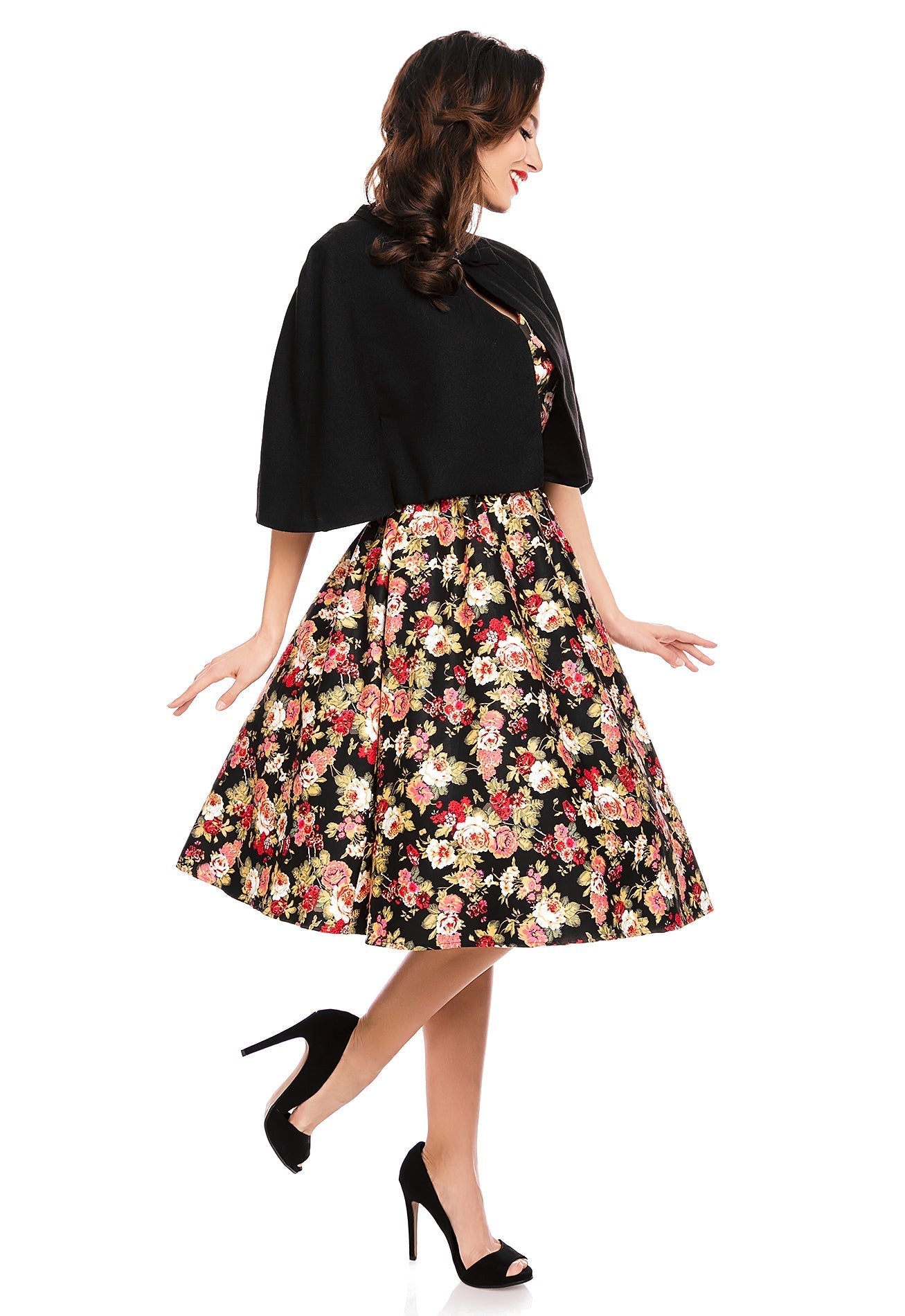 Glamorous 50s Style Cape Shrug in Black