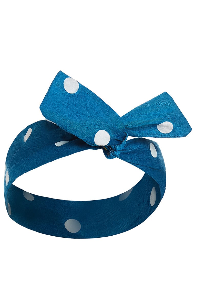 50's inspired Bow Tie headband in Blue and White Dots