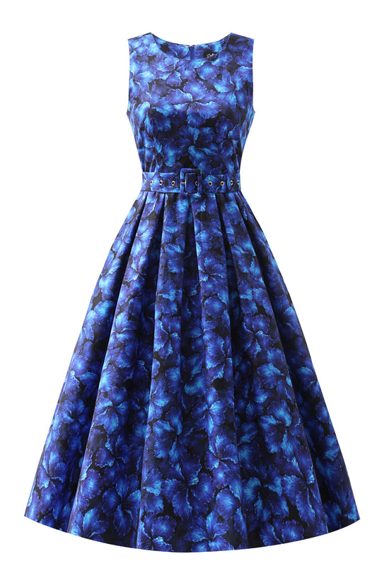 Helen Blue Floral Cotton Midi Dress