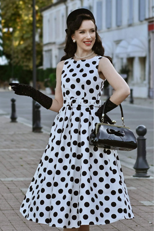 Helen White Polka Dot Cotton Midi Dress