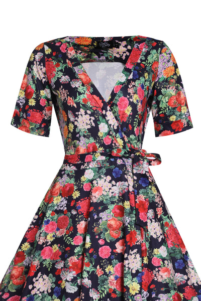 EU Stock-Matilda Midnight Garden Knit Wrap Dress