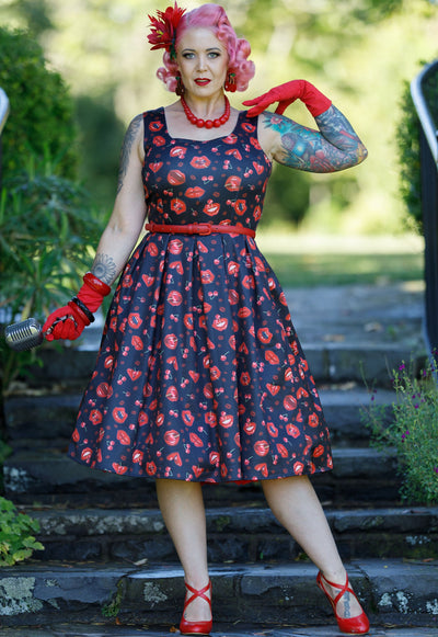 PRE ORDER Amanda Pin Up Lip & Cherry Swing Dress