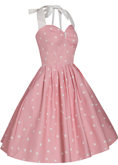 Sophia Rockabilly Halter Neck Swing Dress in Light Pink