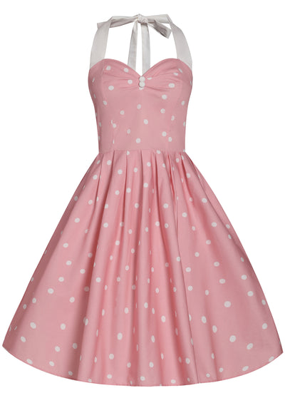 Sophia Rockabilly Halter Neck Swing Dress in Light Pink