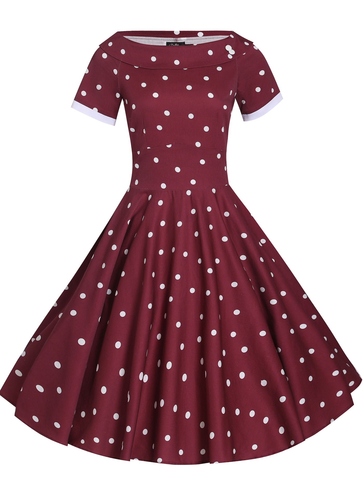 Darlene Rockabilly Polka Dot Dress in Burgundy/White Dress