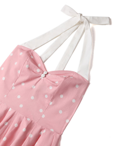 Sophia Rockabilly Halter Neck Swing Dress in Light Pink