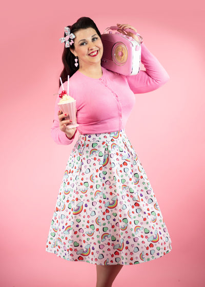 PRE-ORDER Carolyn Box Pleat Skirt in Pink Fun Print
