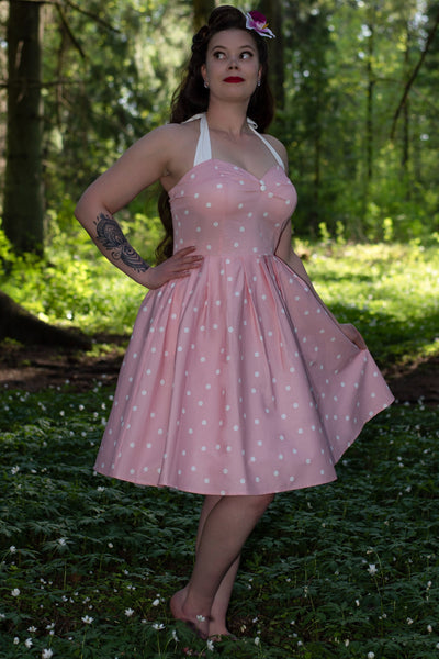 Sophia Rockabilly Halter Neck Swing Dress in Light Pink