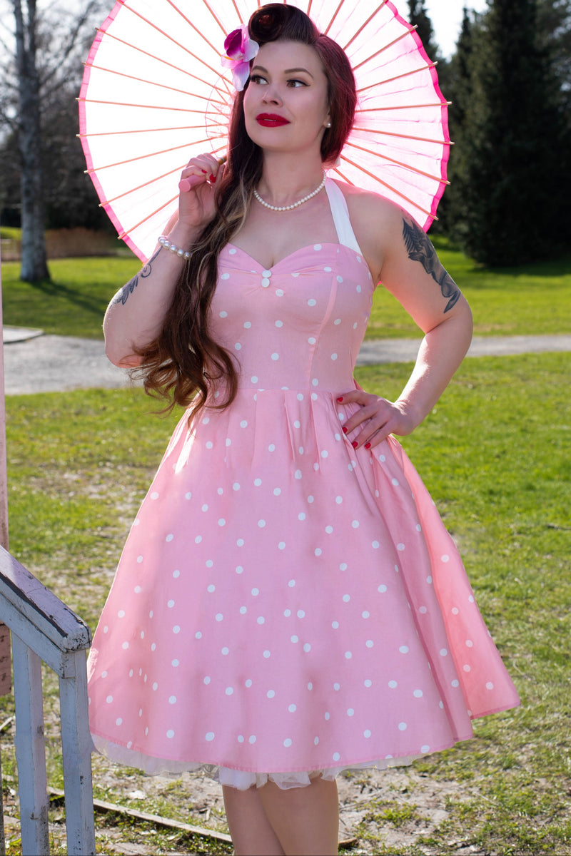 Sophia Rockabilly Halter Neck Swing Dress in Light Pink