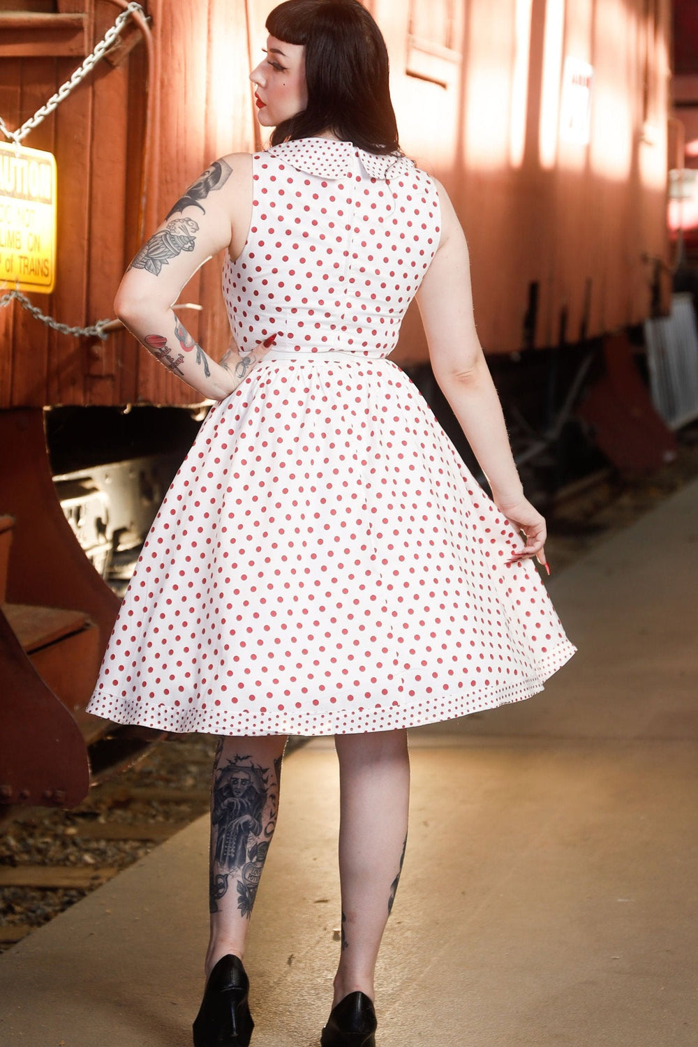 EU STOCK Maverick Red/White Polka Dot Flared Dress